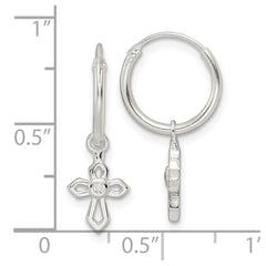 QE16579 Sterling Silver Polished CZ Passion Cross Dangle Endless Hoop Earrings