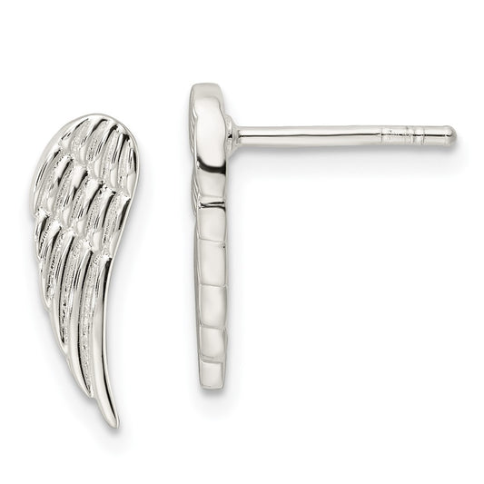 QE16588 Sterling Silver Polished and Textured Wing Post Earrings