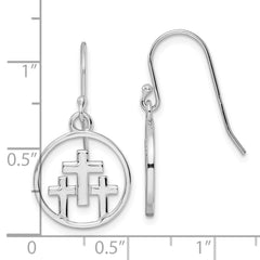 QE16590 Sterling Silver RH-plated Polished 3 Crosses in Circle Dangle Earrings