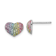 QE16592 Sterling Silver Rhodium-plated Rainbow Crystal Heart Post Earrings