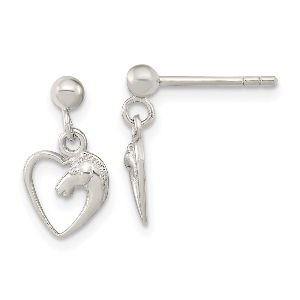 QE16597 Sterling Silver Rhodium-plated Open Heart Horse Head Dangle Earrings