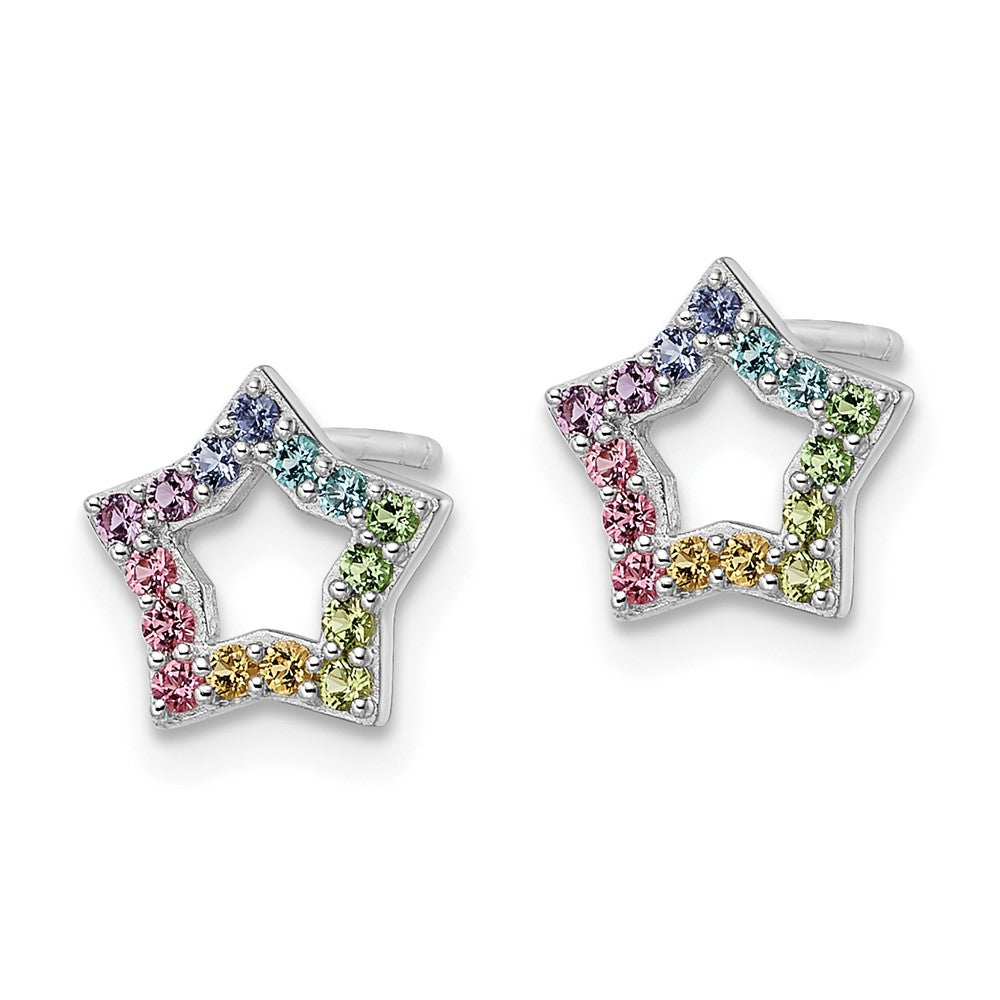 QE16598 Sterling Silver Rhodium-plated Rainbow Crystal Star Post Earrings
