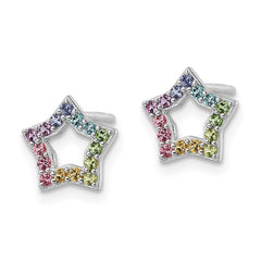QE16598 Sterling Silver Rhodium-plated Rainbow Crystal Star Post Earrings