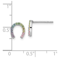 QE16601 Sterling Silver RH-plated Rainbow Crystal Horseshoe Post Earrings