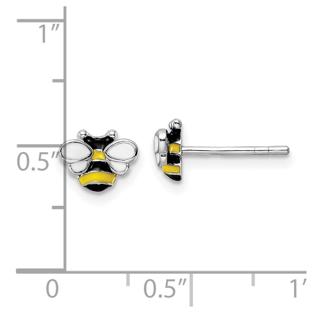 QE16605 Sterling Silver RH-plated Enamel Bumblebee Children's Post Earrings