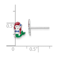 QE16613 Sterling Silver Rhodium-plated Polished and Multi-color Enameled Mermaid Children's Post Earrings