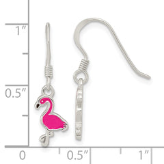 QE16622 Sterling Silver Rhod-pltd Pink Enamel Flamingo Children's Dangle Earrings