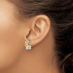 QE16635 Sterling Silver Rhodium-plated Polished & Yellow, Orange & Black Enameled Giraffe Children's Post Earrings