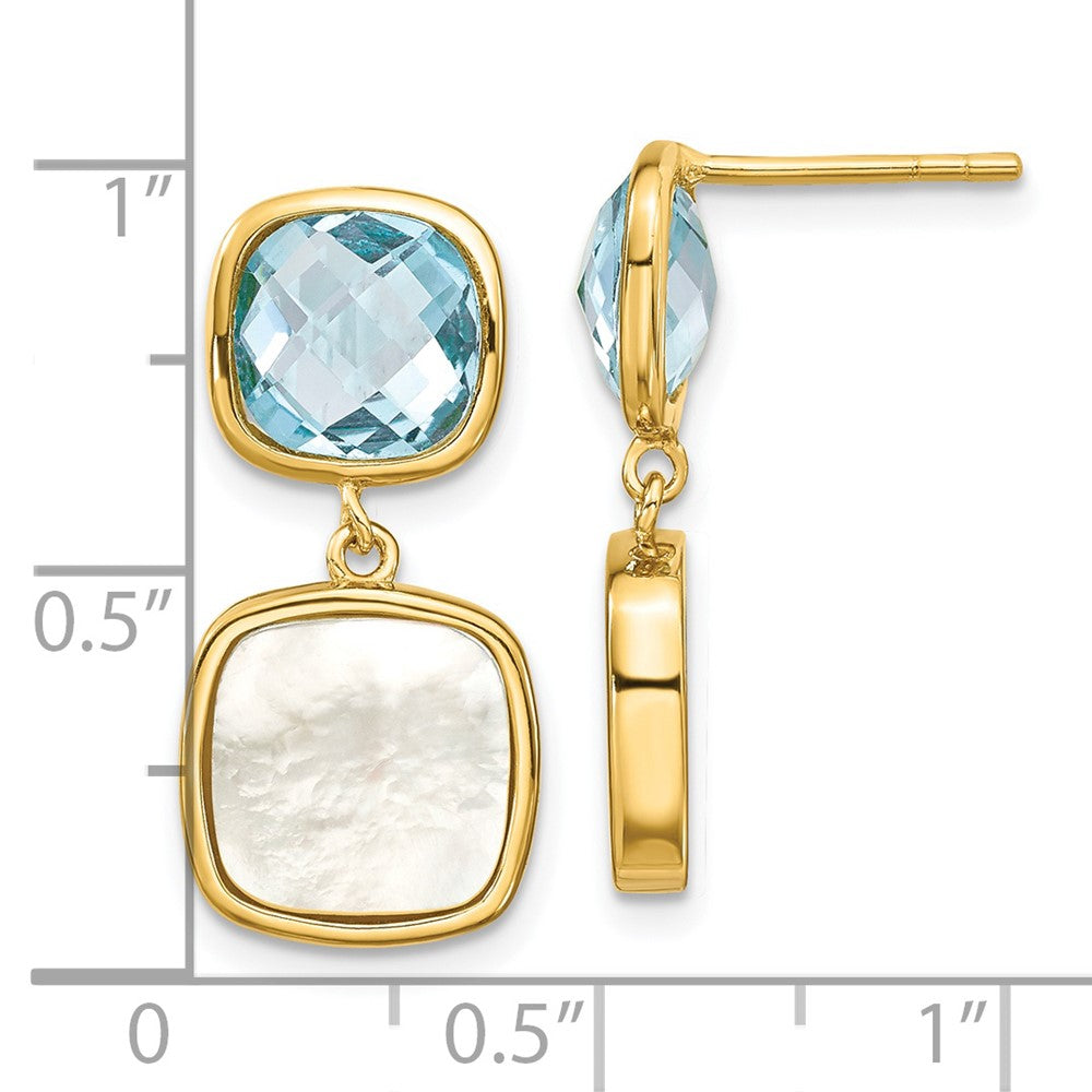 QE16640BT Sterling Silver Gold-plated 3.46BT Blue Topaz & MOP Post Dangle Earrings