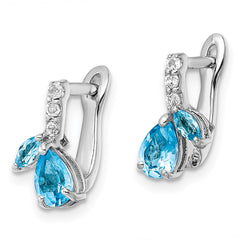 QE16641BT Sterling Silver Rhodium-plated Swiss BT/White Topaz Hinged Earrings