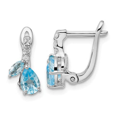 QE16641BT Sterling Silver Rhodium-plated Swiss BT/White Topaz Hinged Earrings