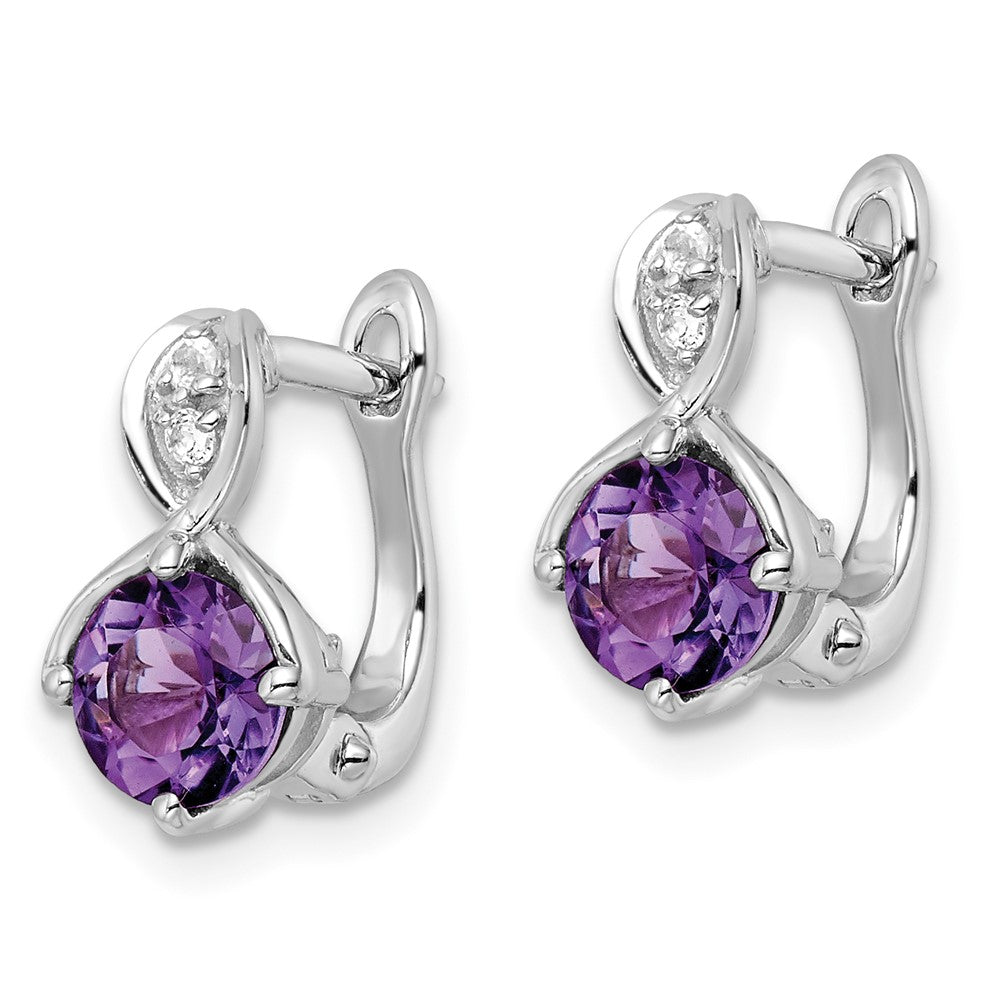 QE16642AM SS Rhod-plated 1.48tw Amethyst/White Topaz Hinged Earrings