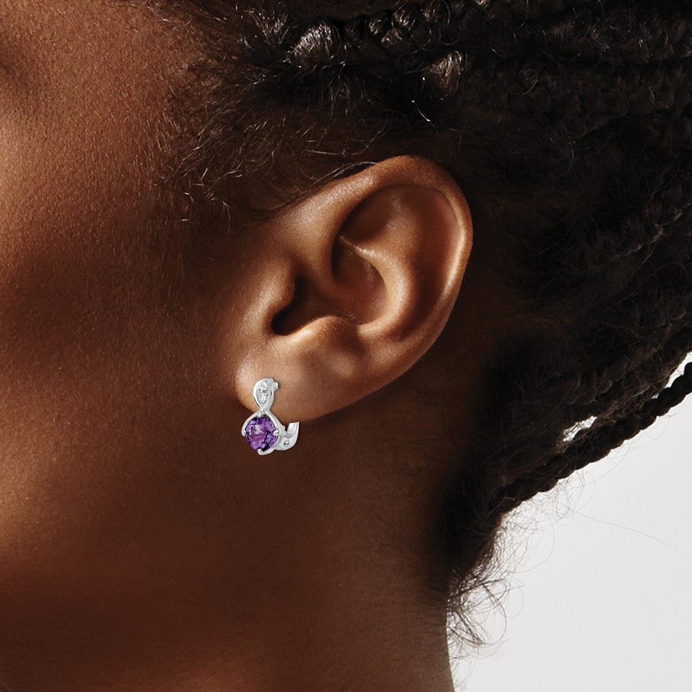 QE16642AM SS Rhod-plated 1.48tw Amethyst/White Topaz Hinged Earrings