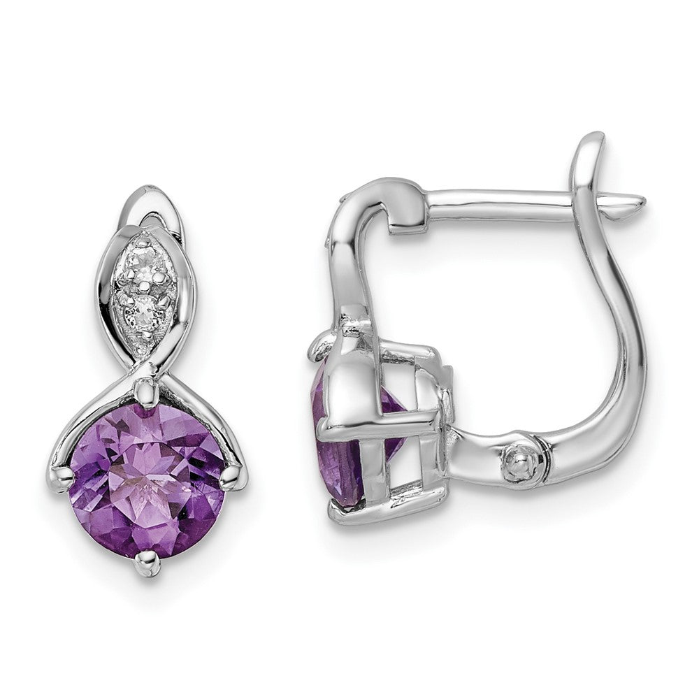 QE16642AM SS Rhod-plated 1.48tw Amethyst/White Topaz Hinged Earrings