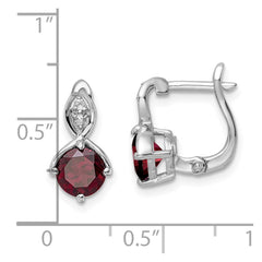 QE16642GA SS RH-plated 2.08t.w. Garnet/White Topaz Hinged Earrings