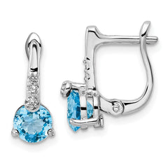 QE16643BT Sterling Silver Rhodium-plated Swiss BT/White Topaz Circle Hinged Earrings