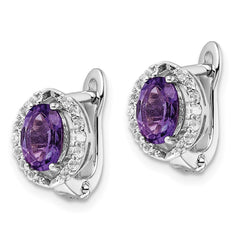 QE16644AM SS Rhod-plated 2.02Amethyst/WhiteTopaz Oval Hinged Earrings