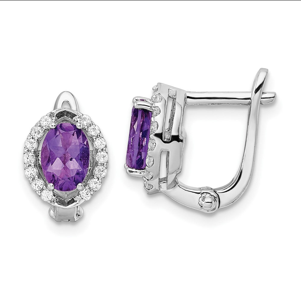 QE16644AM SS Rhod-plated 2.02Amethyst/WhiteTopaz Oval Hinged Earrings