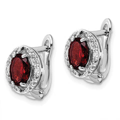 QE16644GA SS RH-plated 2.32t.w. Garnet/White Topaz Oval Hinged Earrings