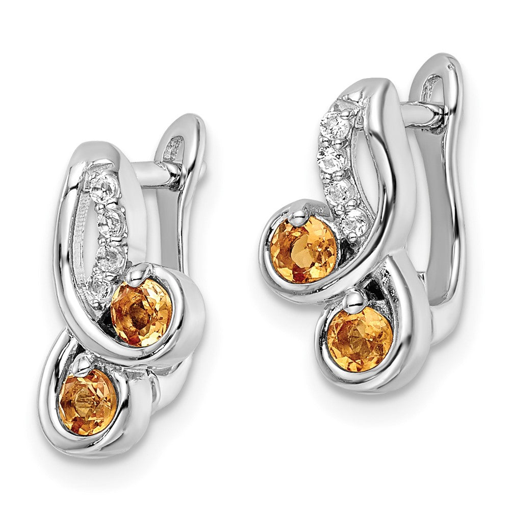 QE16645CI SS Rhod-plate .52t.w. Citrine/White Topaz Swirl Hinged Earring