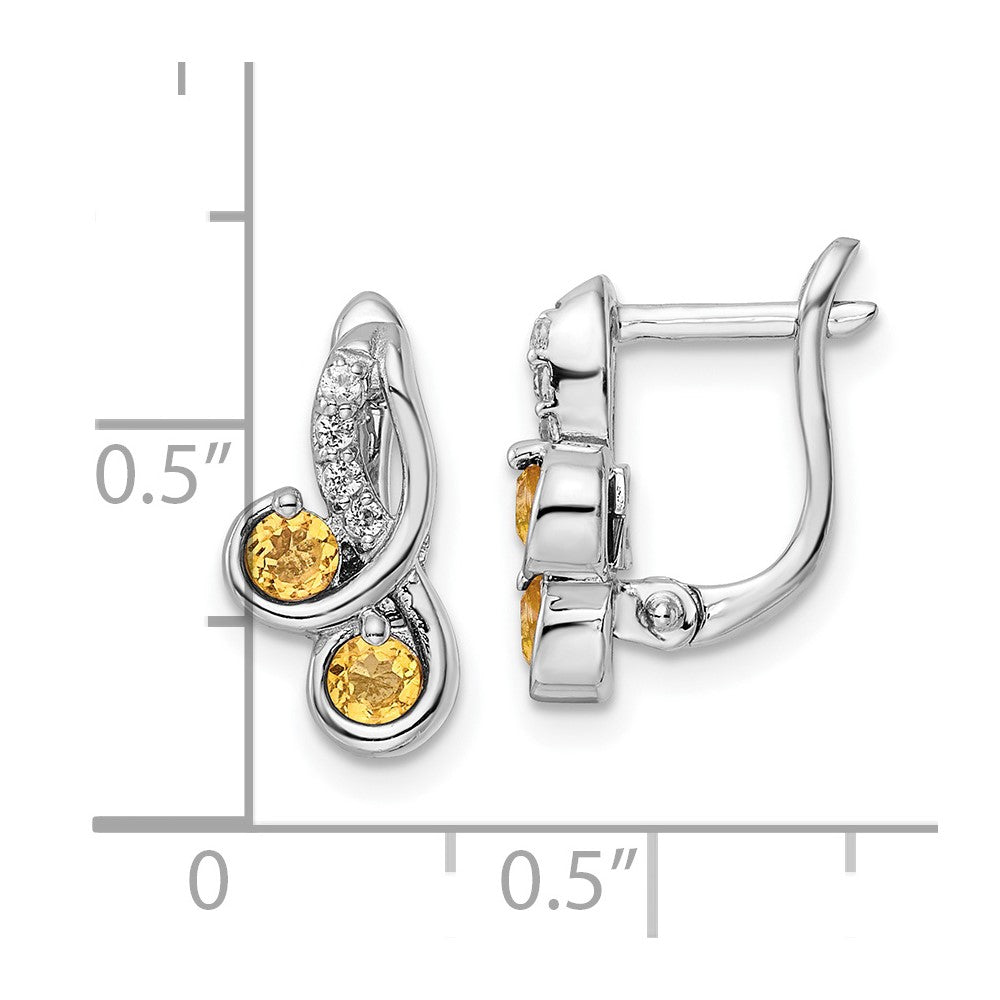 QE16645CI SS Rhod-plate .52t.w. Citrine/White Topaz Swirl Hinged Earring