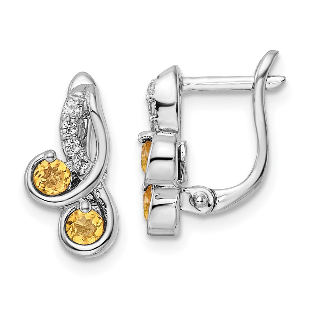 QE16645CI SS Rhod-plate .52t.w. Citrine/White Topaz Swirl Hinged Earring