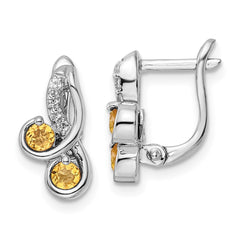 QE16645CI SS Rhod-plate .52t.w. Citrine/White Topaz Swirl Hinged Earring