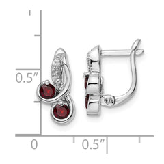 QE16645GA SS Rhod-plate .68t.w. Garnet/White Topaz Swirl Hinged Earring