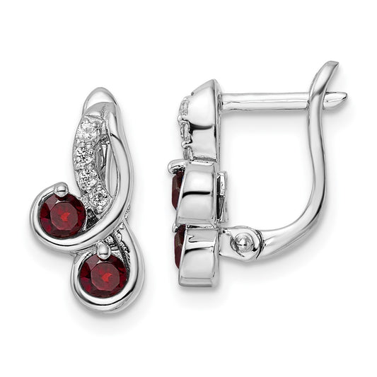 QE16645GA SS Rhod-plate .68t.w. Garnet/White Topaz Swirl Hinged Earring
