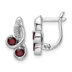QE16645GA SS Rhod-plate .68t.w. Garnet/White Topaz Swirl Hinged Earring