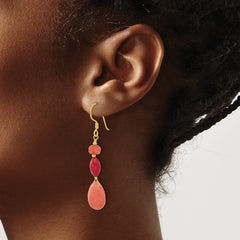 QE16673 Sterling Silver Gold-plated Coral and Jade Dangle Earrings