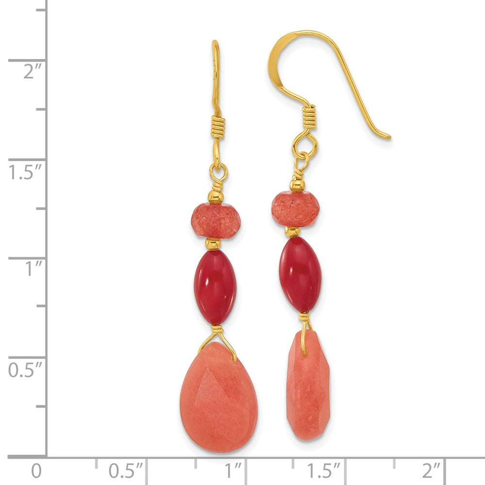 QE16673 Sterling Silver Gold-plated Coral and Jade Dangle Earrings