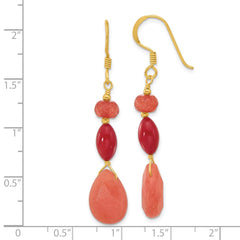 QE16673 Sterling Silver Gold-plated Coral and Jade Dangle Earrings