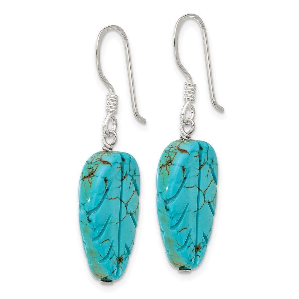 QE16690 Sterling Silver Recon. Magnesite Leaf Shepherd Hook Earrings