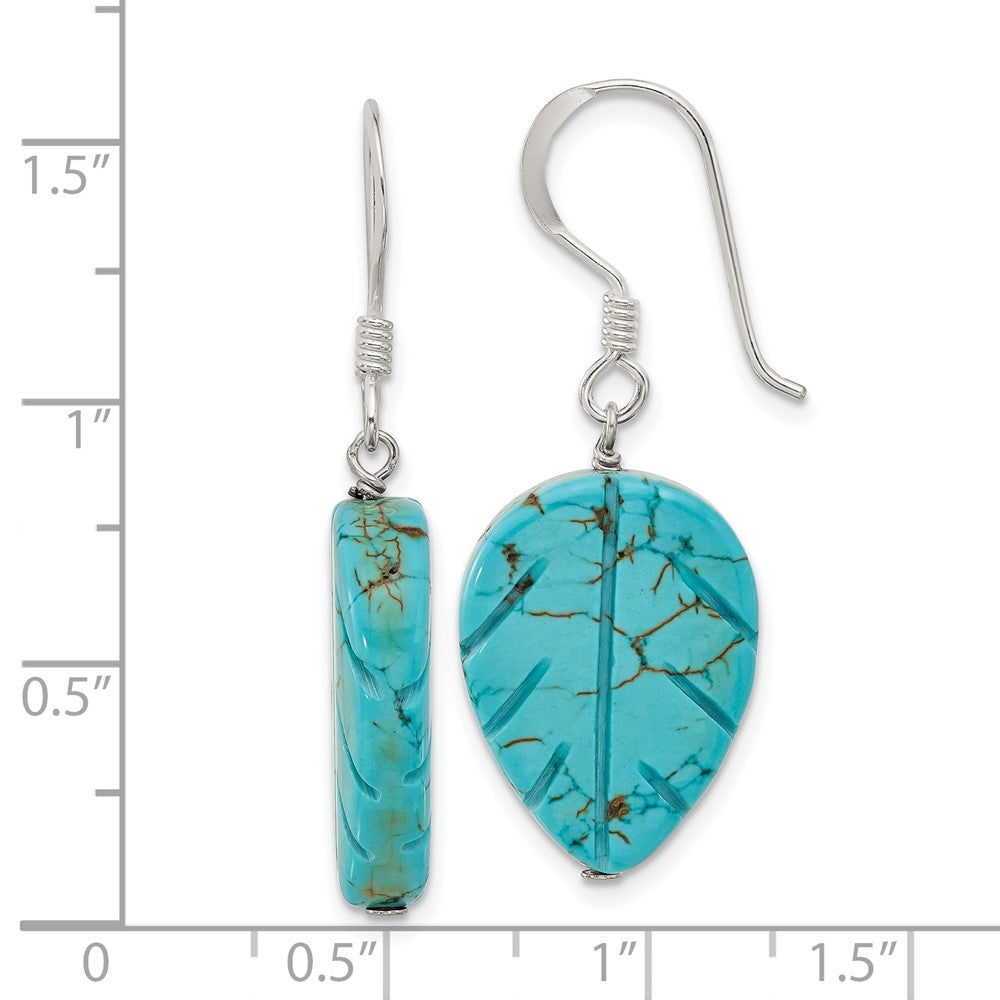 QE16690 Sterling Silver Recon. Magnesite Leaf Shepherd Hook Earrings