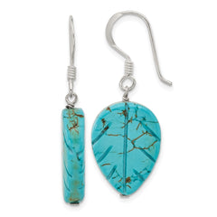 QE16690 Sterling Silver Recon. Magnesite Leaf Shepherd Hook Earrings