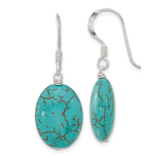 QE16691 Sterling Silver Recon. Magnesite Dangle Shepherd Hook Earrings