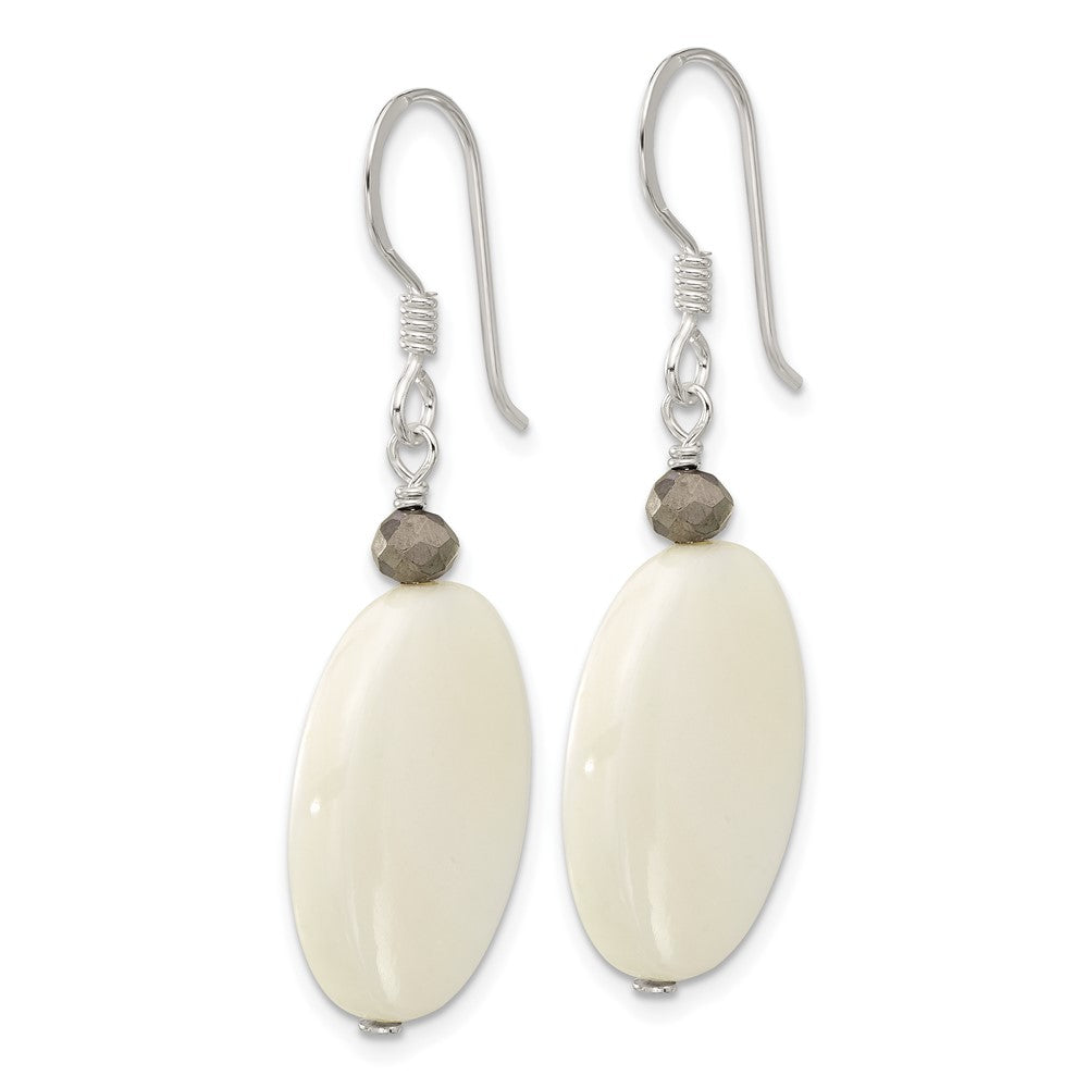 QE16698 Sterling Silver Mother of Pearl and Crystal Dangle Earrings