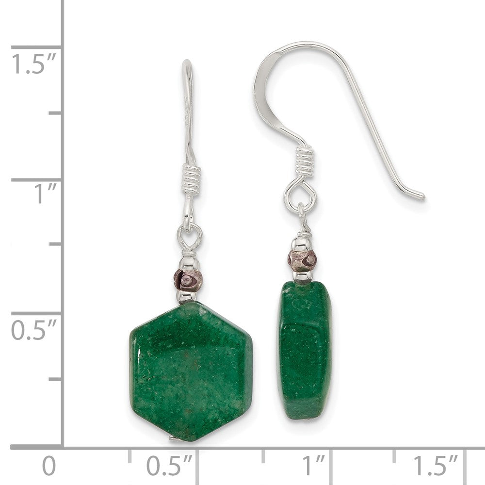 QE16700 Sterling Silver Aventurine Dangle Shepherd Hook Earrings
