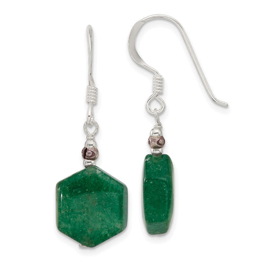 QE16700 Sterling Silver Aventurine Dangle Shepherd Hook Earrings