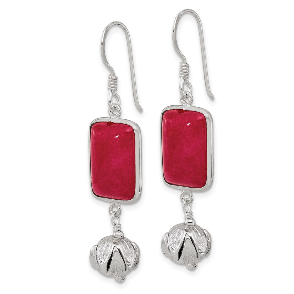 QE16710 Sterling Silver Red Jade Dangle Shepherd Hook Earrings