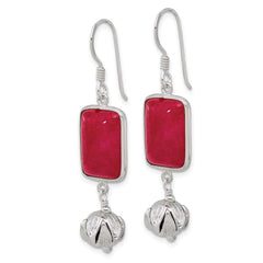 QE16710 Sterling Silver Red Jade Dangle Shepherd Hook Earrings
