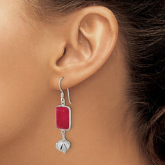 QE16710 Sterling Silver Red Jade Dangle Shepherd Hook Earrings