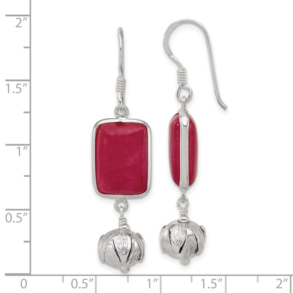 QE16710 Sterling Silver Red Jade Dangle Shepherd Hook Earrings