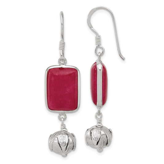 QE16710 Sterling Silver Red Jade Dangle Shepherd Hook Earrings