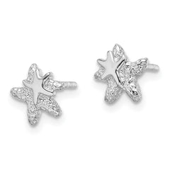 QE16738 Sterling Silver RH-plated Polished and Textured Starfish Earrings
