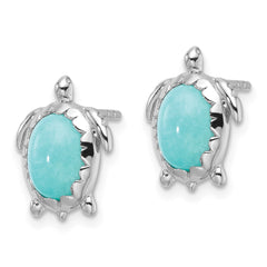 QE16739 Sterling Silver Rhodium-plated Amazonite Turtle Post Earrings