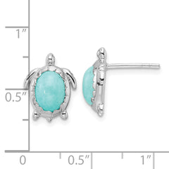 QE16739 Sterling Silver Rhodium-plated Amazonite Turtle Post Earrings