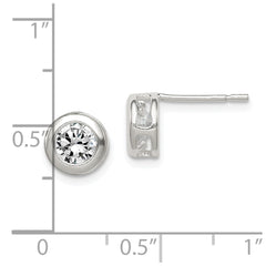 QE1674 Sterling Silver Polished 7mm Round CZ Bezel Set Stud Earrings