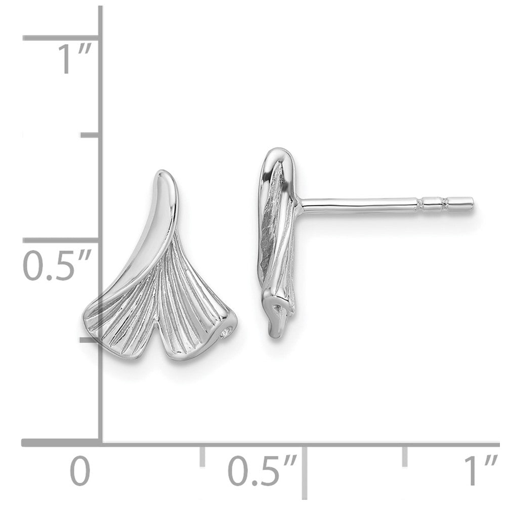 QE16740 Sterling Silver Rhodium-plated Floral Leaf Post Earrings